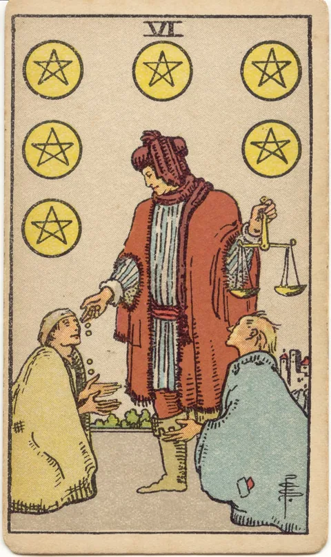 Карта Таро Шістка Пентаклів